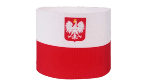 Opaska na ramie w biało czerwona barwy narodowe z orłem