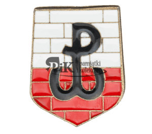Przypinka Symbol Polska Walcząca na biało-czerwonej ścianie - kolor!